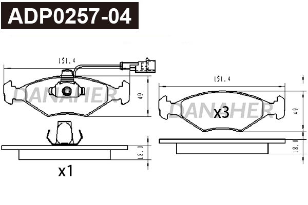ADP0257-04 DANAHER Комплект тормозных колодок, дисковый тормоз (фото 1)