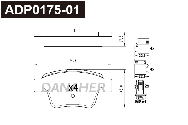 ADP0175-01 DANAHER Комплект тормозных колодок, дисковый тормоз (фото 1)