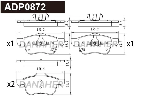 ADP0872 DANAHER Комплект тормозных колодок, дисковый тормоз (фото 1)