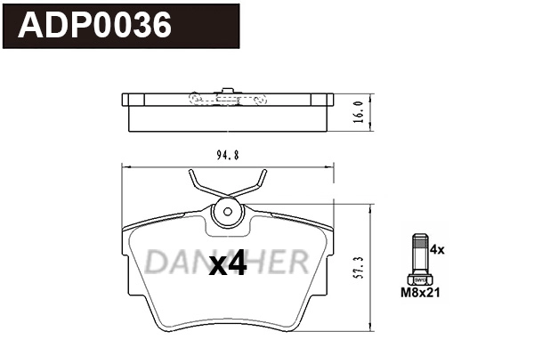 ADP0036 DANAHER Комплект тормозных колодок, дисковый тормоз (фото 1)