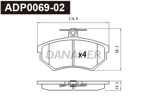 ADP0069-02 DANAHER Комплект тормозных колодок, дисковый тормоз (фото 1)