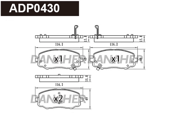 ADP0430 DANAHER Комплект тормозных колодок, дисковый тормоз (фото 1)