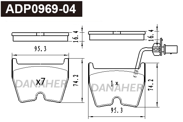 ADP0969-04 DANAHER Комплект тормозных колодок, дисковый тормоз (фото 1)