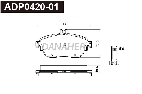 ADP0420-01 DANAHER Комплект тормозных колодок, дисковый тормоз (фото 1)