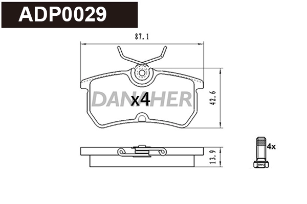 ADP0029 DANAHER Комплект тормозных колодок, дисковый тормоз (фото 1)