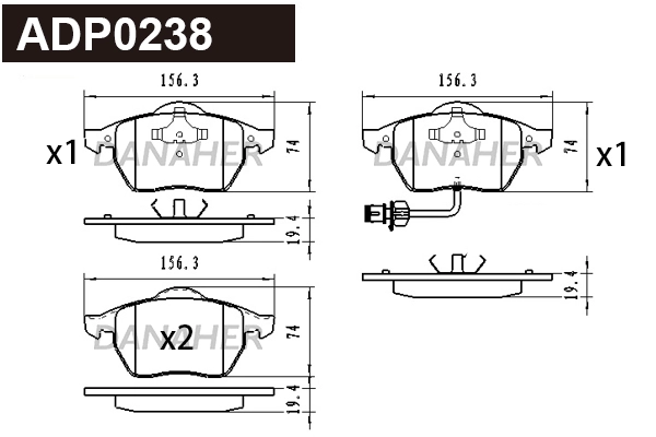 ADP0238 DANAHER Комплект тормозных колодок, дисковый тормоз (фото 1)