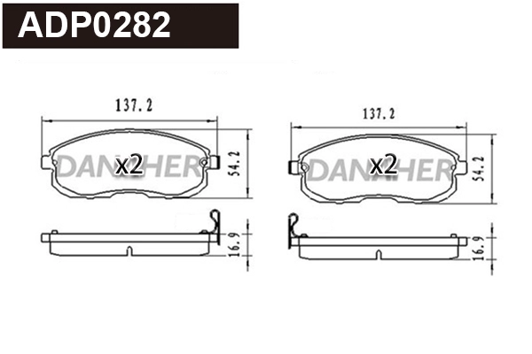 ADP0282 DANAHER Комплект тормозных колодок, дисковый тормоз (фото 1)