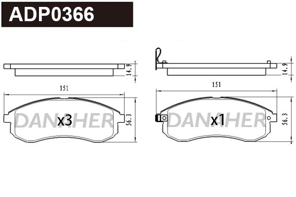 ADP0366 DANAHER Комплект тормозных колодок, дисковый тормоз (фото 1)