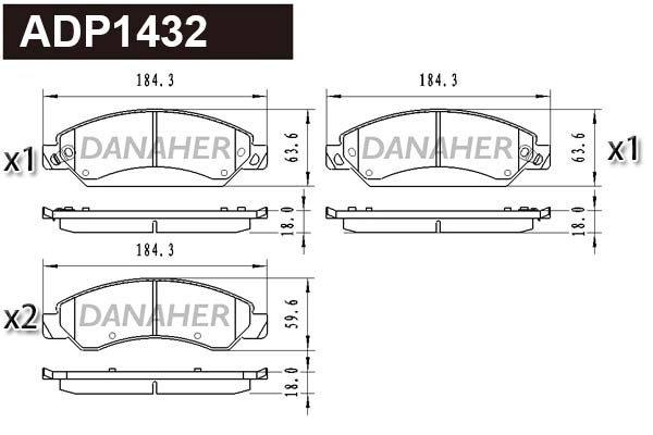 ADP1432 DANAHER Комплект тормозных колодок, дисковый тормоз (фото 1)