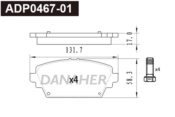 ADP0467-01 DANAHER Комплект тормозных колодок, дисковый тормоз (фото 1)