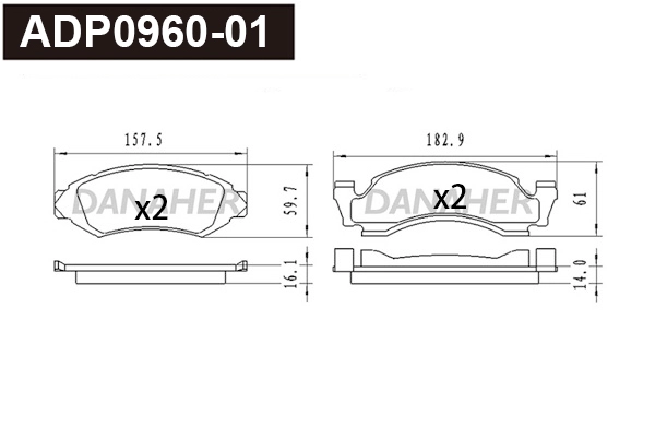 ADP0960-01 DANAHER Комплект тормозных колодок, дисковый тормоз (фото 1)