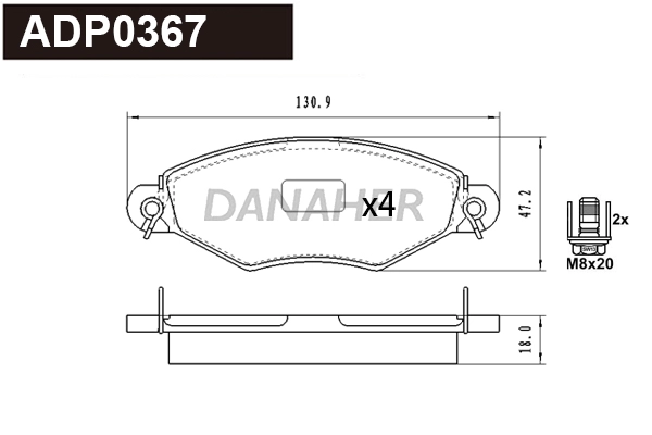ADP0367 DANAHER Комплект тормозных колодок, дисковый тормоз (фото 1)