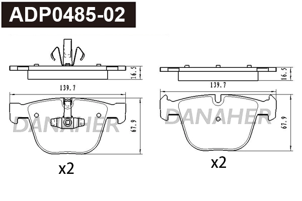 ADP0485-02 DANAHER Комплект тормозных колодок, дисковый тормоз (фото 1)