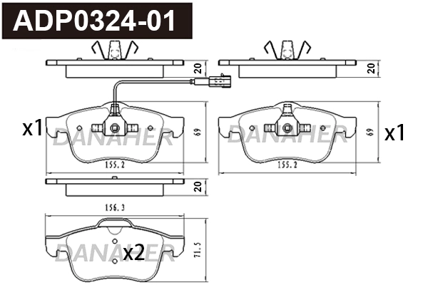 ADP0324-01 DANAHER Комплект тормозных колодок, дисковый тормоз (фото 1)