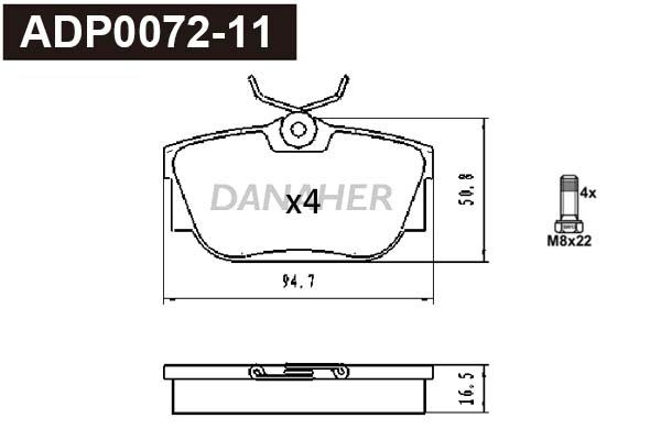 ADP0072-11 DANAHER Комплект тормозных колодок, дисковый тормоз (фото 1)