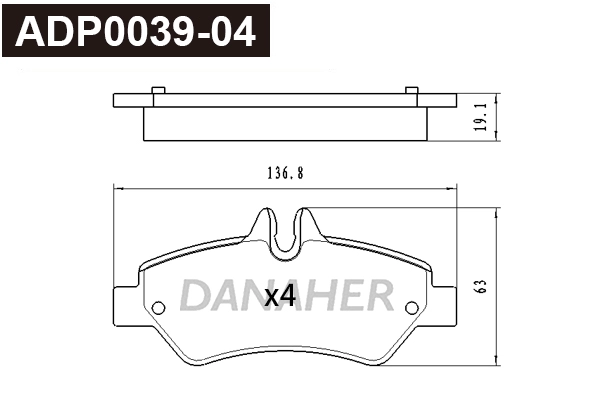 ADP0039-04 DANAHER Комплект тормозных колодок, дисковый тормоз (фото 1)