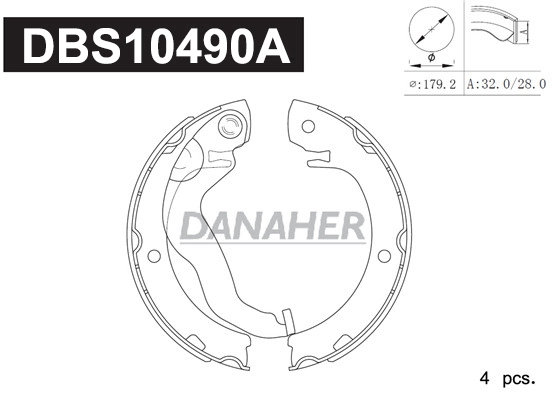 DBS10490A DANAHER Комплект тормозных колодок, стояночная тормозная система (фото 1)