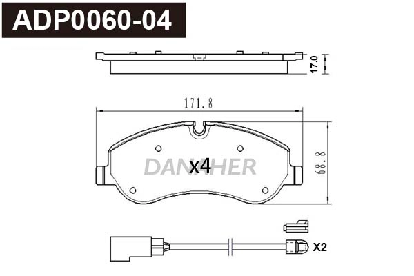 ADP0060-04 DANAHER Комплект тормозных колодок, дисковый тормоз (фото 1)