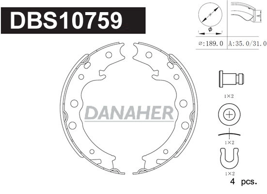 DBS10759 DANAHER Комплект тормозных колодок, стояночная тормозная система (фото 1)