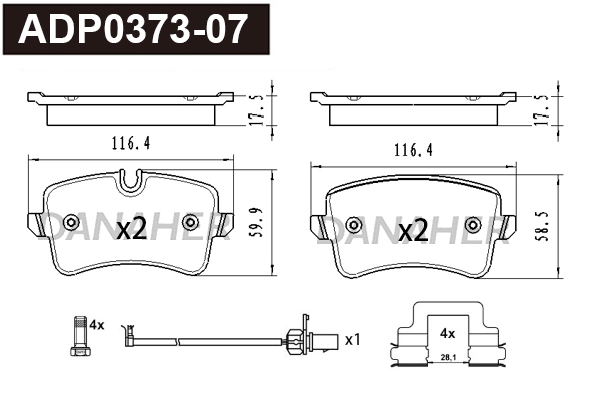 ADP0373-07 DANAHER Комплект тормозных колодок, дисковый тормоз (фото 1)