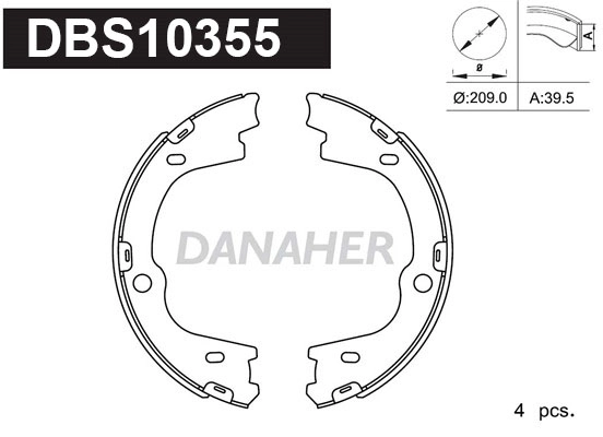 DBS10355 DANAHER Комплект тормозных колодок, стояночная тормозная система (фото 1)