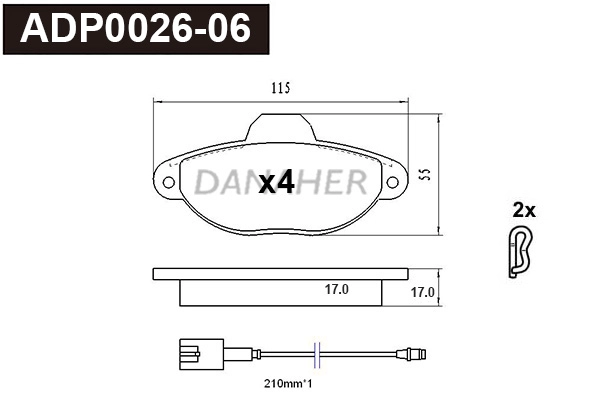ADP0026-06 DANAHER Комплект тормозных колодок, дисковый тормоз (фото 1)