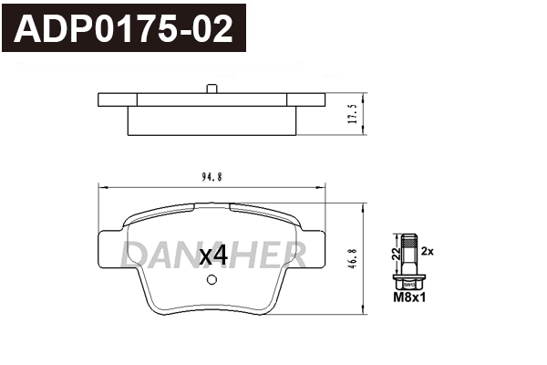 ADP0175-02 DANAHER Комплект тормозных колодок, дисковый тормоз (фото 1)
