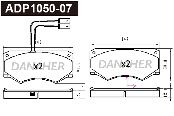 ADP1050-07 DANAHER Комплект тормозных колодок, дисковый тормоз (фото 1)