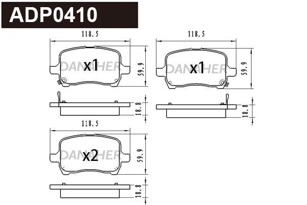 ADP0410 DANAHER Комплект тормозных колодок, дисковый тормоз (фото 1)