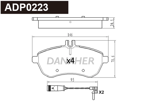 ADP0223 DANAHER Комплект тормозных колодок, дисковый тормоз (фото 1)