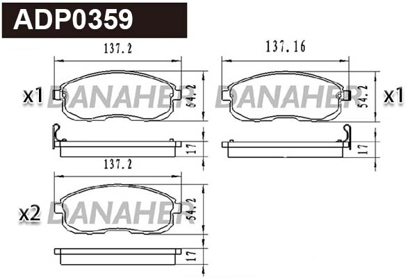 ADP0359 DANAHER Комплект тормозных колодок, дисковый тормоз (фото 1)