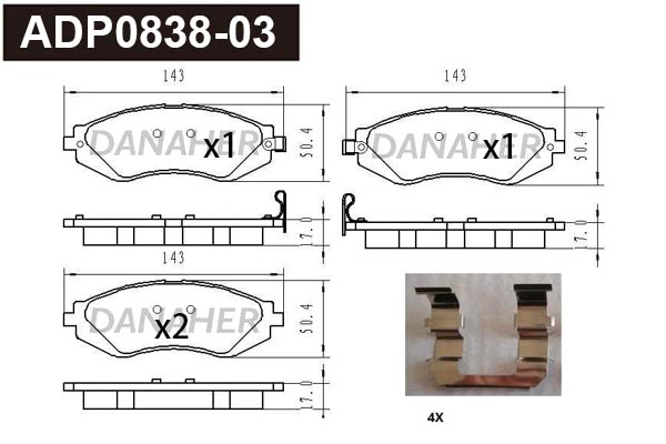 ADP0838-03 DANAHER Комплект тормозных колодок, дисковый тормоз (фото 1)