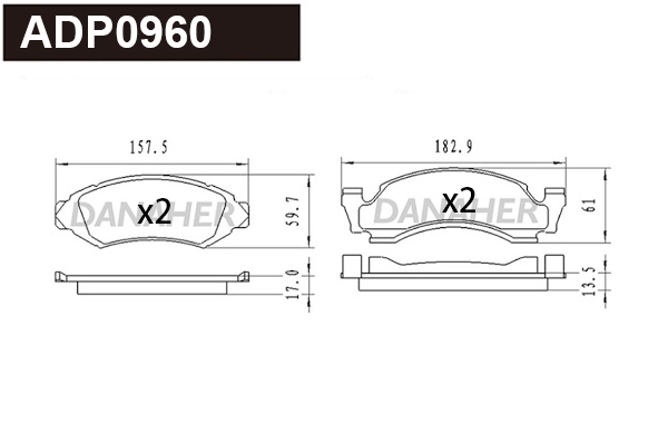 ADP0960 DANAHER Комплект тормозных колодок, дисковый тормоз (фото 1)