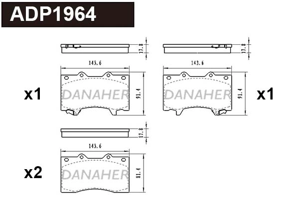 ADP1964 DANAHER Комплект тормозных колодок, дисковый тормоз (фото 1)
