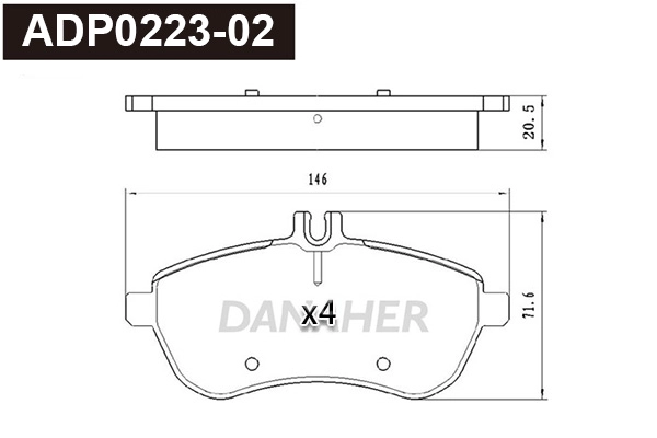 ADP0223-02 DANAHER Комплект тормозных колодок, дисковый тормоз (фото 1)