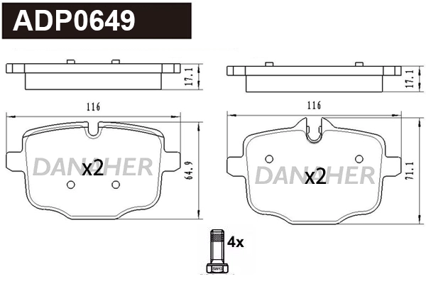 ADP0649 DANAHER Комплект тормозных колодок, дисковый тормоз (фото 1)