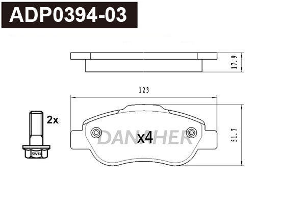 ADP0394-03 DANAHER Комплект тормозных колодок, дисковый тормоз (фото 1)