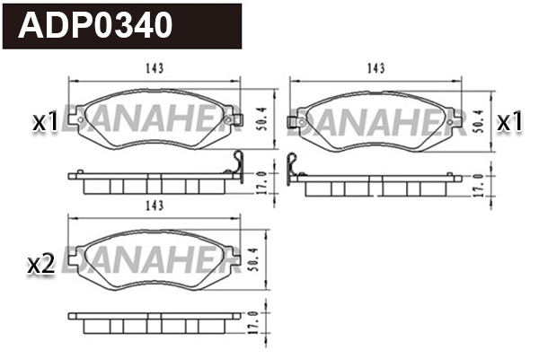 ADP0340 DANAHER Комплект тормозных колодок, дисковый тормоз (фото 1)