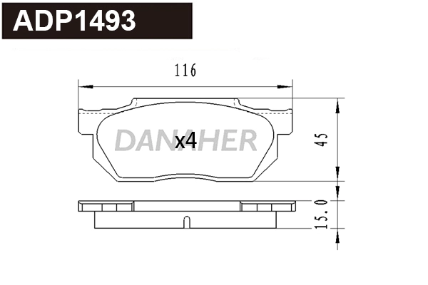 ADP1493 DANAHER Комплект тормозных колодок, дисковый тормоз (фото 1)