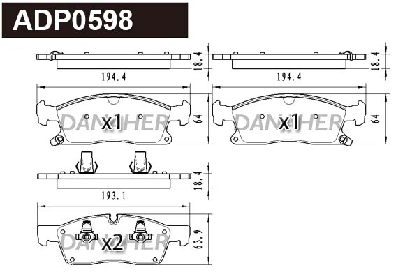 ADP0598 DANAHER Комплект тормозных колодок, дисковый тормоз (фото 1)