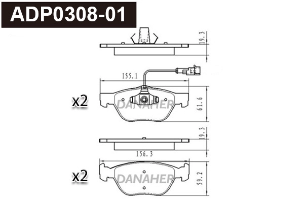 ADP0308-01 DANAHER Комплект тормозных колодок, дисковый тормоз (фото 1)