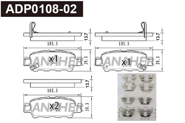 ADP0108-02 DANAHER Комплект тормозных колодок, дисковый тормоз (фото 1)