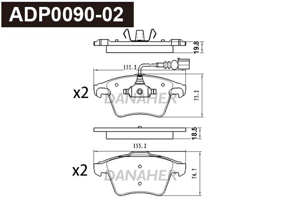 ADP0090-02 DANAHER Комплект тормозных колодок, дисковый тормоз (фото 1)