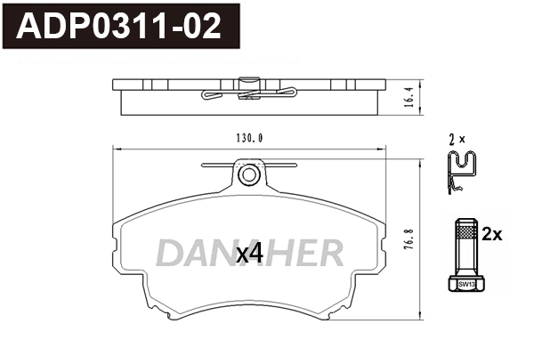 ADP0311-02 DANAHER Комплект тормозных колодок, дисковый тормоз (фото 1)