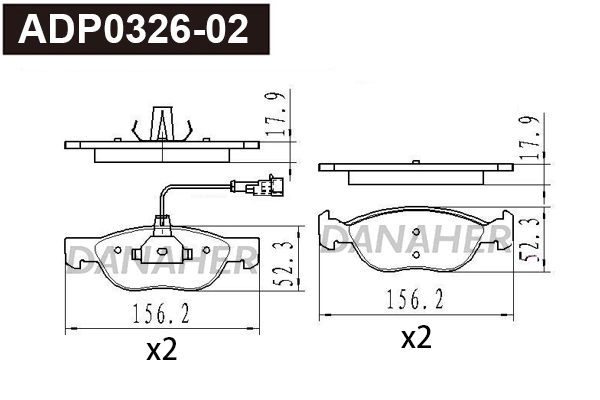 ADP0326-02 DANAHER Комплект тормозных колодок, дисковый тормоз (фото 1)