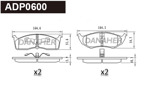 ADP0600 DANAHER Комплект тормозных колодок, дисковый тормоз (фото 1)