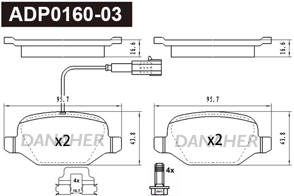 ADP0160-03 DANAHER Комплект тормозных колодок, дисковый тормоз (фото 1)