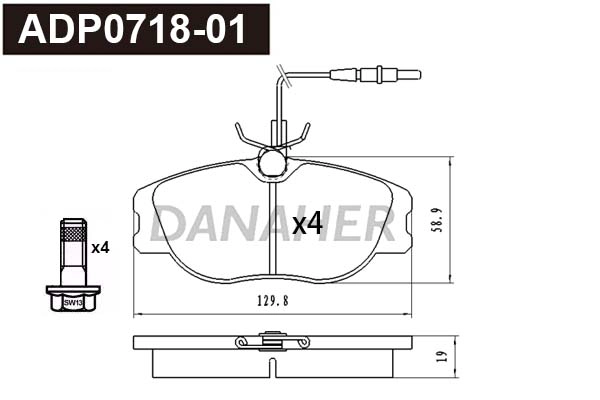 ADP0718-01 DANAHER Комплект тормозных колодок, дисковый тормоз (фото 1)