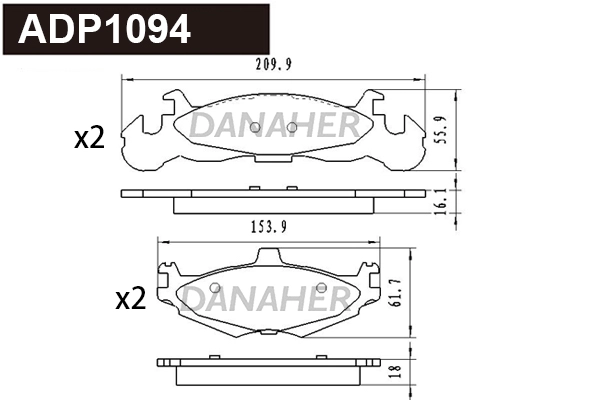 ADP1094 DANAHER Комплект тормозных колодок, дисковый тормоз (фото 1)