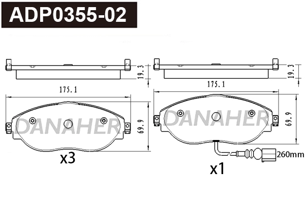 ADP0355-02 DANAHER Комплект тормозных колодок, дисковый тормоз (фото 1)